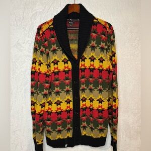 LRG Multi Color Men’s Geometric Star The Cliff Cardigan Sweater Shawl Collar